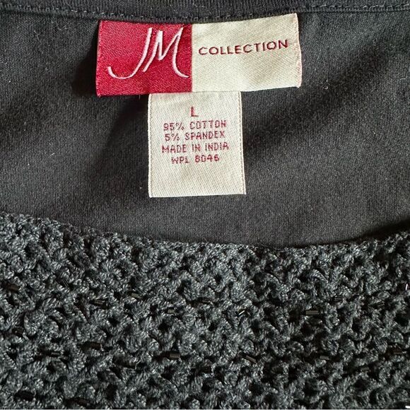 JM Collection Black beaded scoop neck 3/4 sleeve jersey Top size Large - Picture 10 of 10